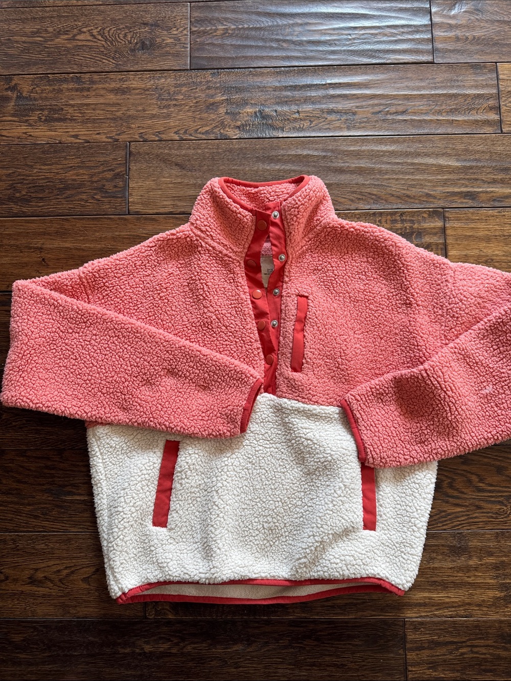 Kids Coral and Cream Sherpa Pullover Jacket - By Threadsupply